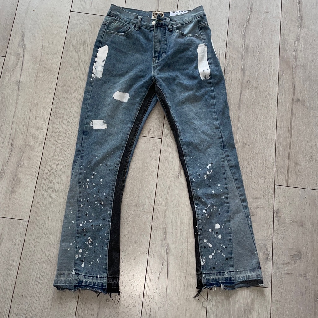 Gallery Dept Blue Distressed Flare Jeans Paint Splatter Medium Two Tone Rare